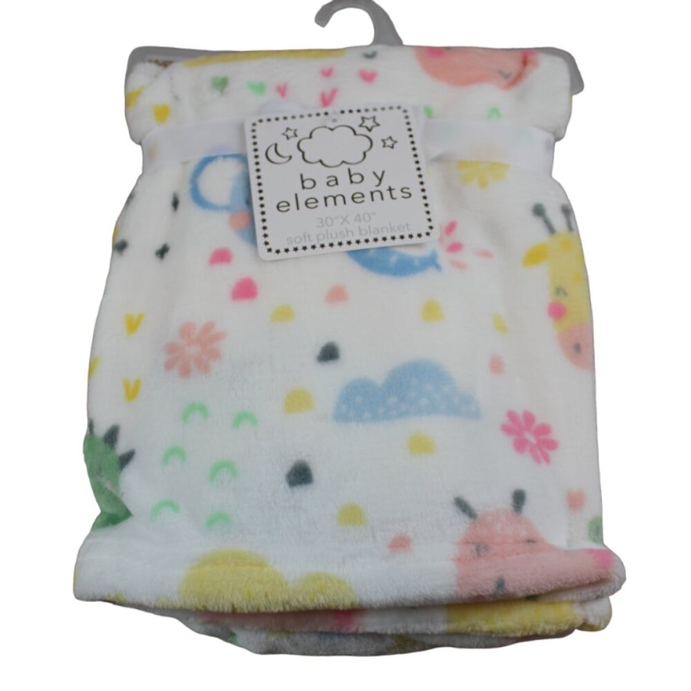 Baby Elements Safari Soft Plush Fleece Blanket Infant Girls White Pink Hippo NWT